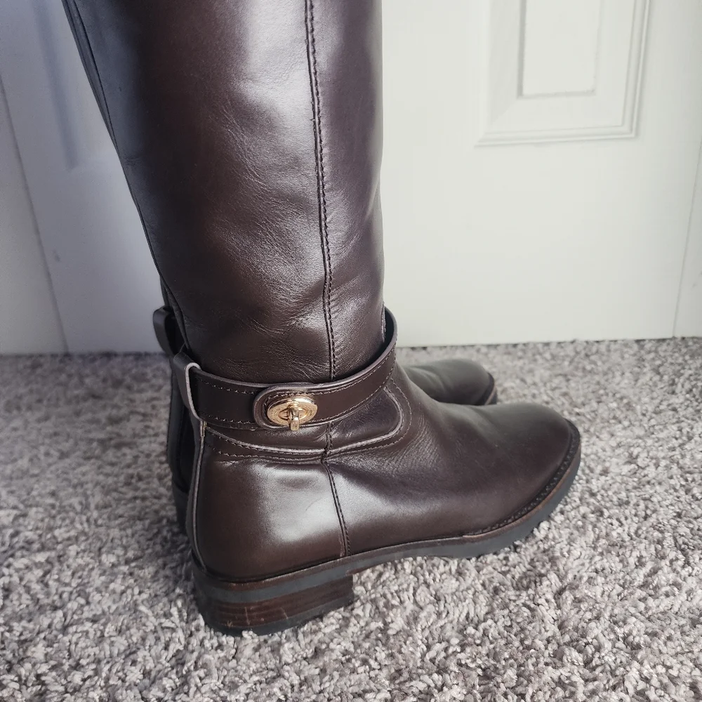 Coach Knee High Brown Leather Boots 7.5B - Picture 6 of 16
